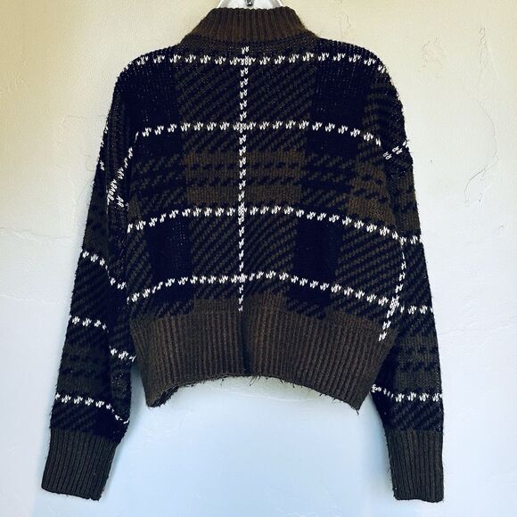 Arizona Sweater Womens M L Green Y2K Holiday Plaid Chunky Knit Soft Grunge Cozy - Picture 2 of 7